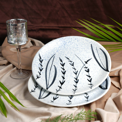 Caffeine Ceramic Handmade Stoneware White Bamboo Dinner Plates10 inch Set of 2 - Caffeine Premium Stoneware