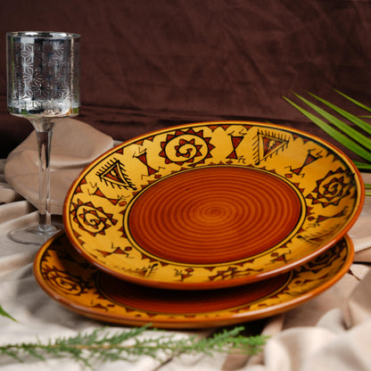 Caffeine Ceramic Handmade Stoneware Mustard Romani Dinner Plates10 inch Set of 2 - Caffeine Premium Stoneware