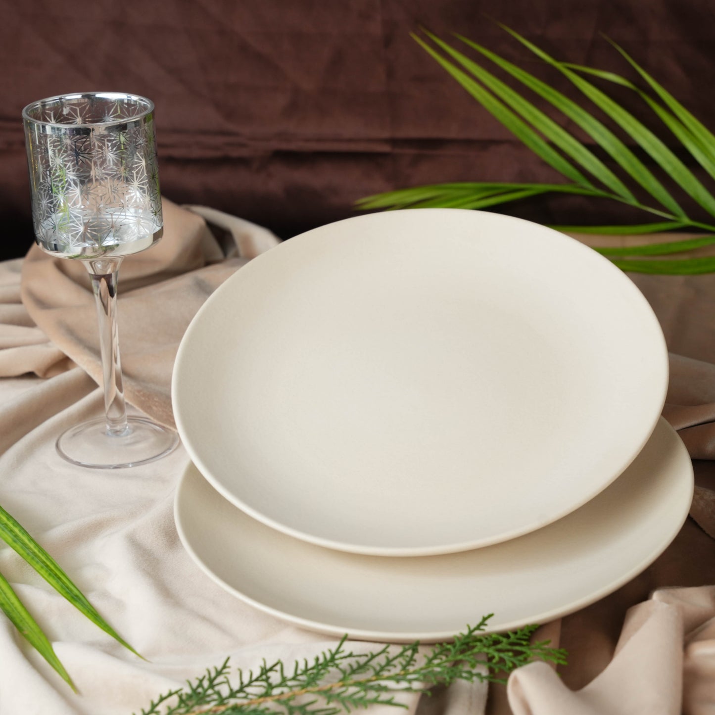Caffeine Ceramic Handmade White Marble Matte Dinner Plates ( 10 inch Set of 2 ) - Caffeine Premium Stoneware