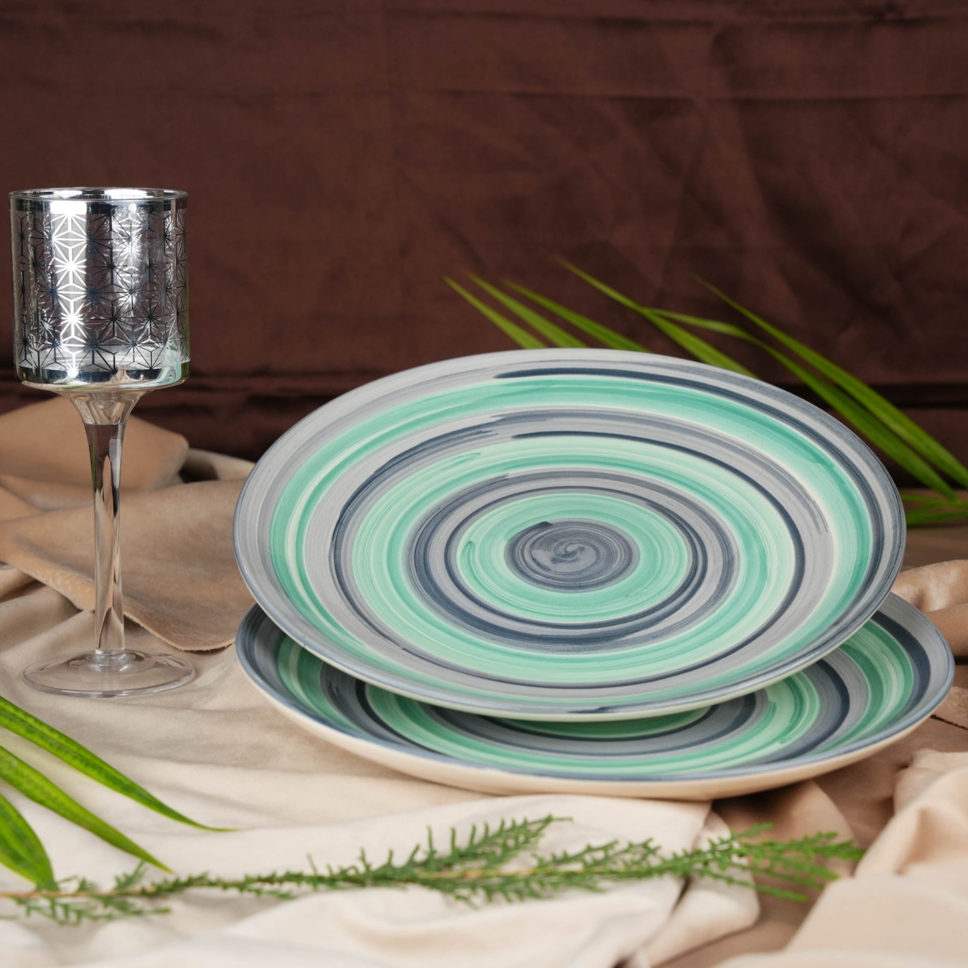 Caffeine Ceramic Handmade Stoneware Grey Teal Illusion Dinner Plates 10 inch Set of 2 - Caffeine Premium Stoneware