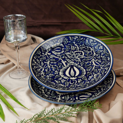 Caffeine Ceramic Handmade Stoneware Blue Mughal Quarter Plate 7”(Set of 6 ) - Caffeine Premium Stoneware