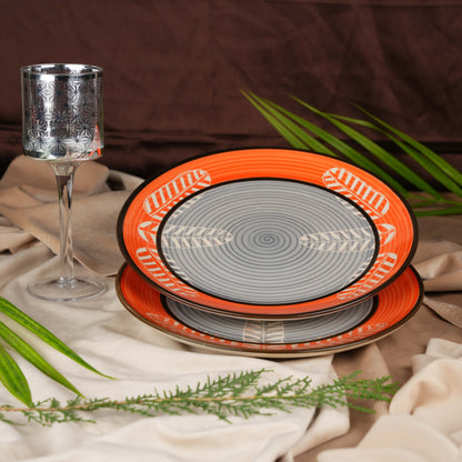 Caffeine Ceramic Handmade Stoneware Orange Royal Leaf Dinner Plate Plate set of 4 - Caffeine Premium Stoneware