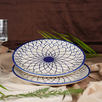 Caffeine Ceramic Handmade Blue Spider Design Dinner Plate set of 4 - Caffeine Premium Stoneware