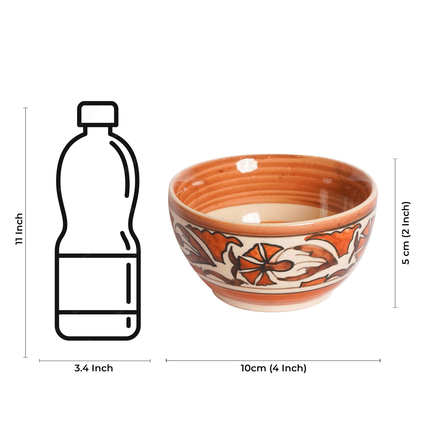 Caffeine Ceramic Handmade Flower Print Katori Bowl (Set of 4) - Caffeine Premium Stoneware