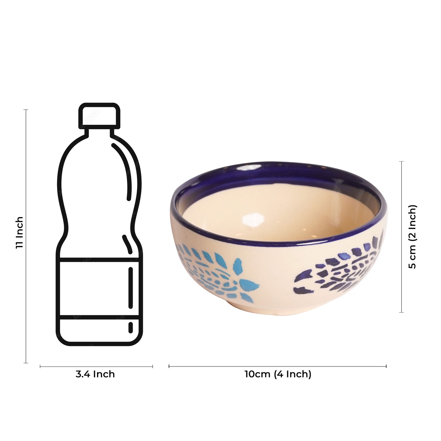 Caffeine Ceramic Handmade Blue boota katori Bowl (Set of 6) - Caffeine Premium Stoneware
