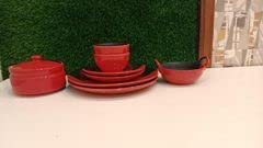 Caffeine Ceramic Handmade Black & Red Combo Dinner Set (8) - Caffeine Premium Stoneware