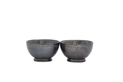 Caffeine Ceramic Handmade Black Metallic Nut Serving Bowl (Set of 2) - Caffeine Premium Stoneware