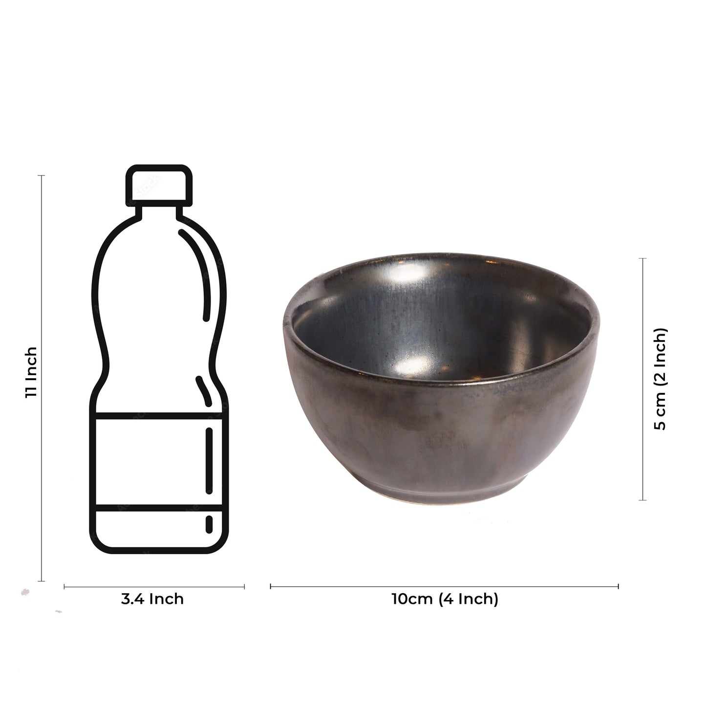 Caffeine Ceramic Handmade Black Metallic katori Bowl (Set of 4) - Caffeine Premium Stoneware