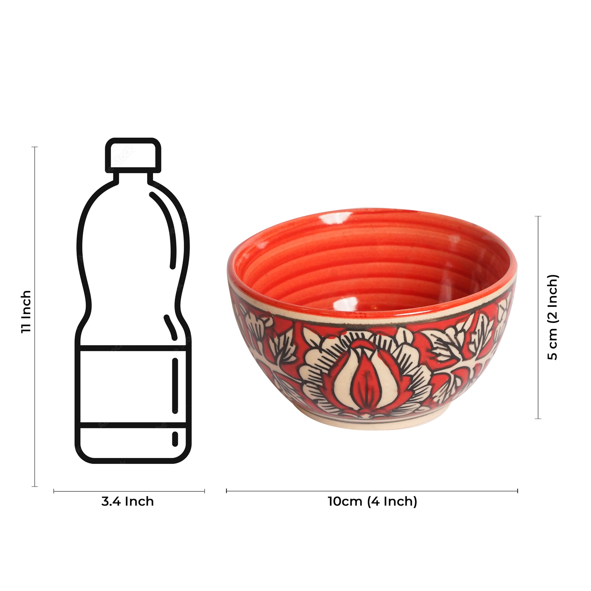 Caffeine Ceramic Handmade Red Mughal Katori Bowl (Set of 4) - Caffeine Premium Stoneware