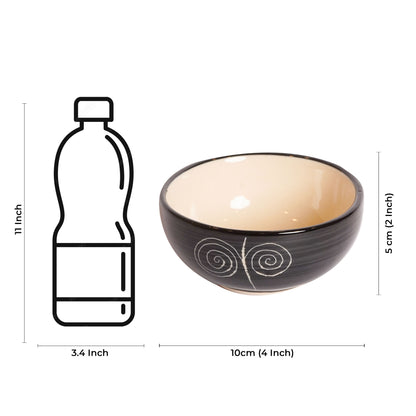 Caffeine Ceramic Handmade Black Doodle Katori Bowl (Set of 4) - Caffeine Premium Stoneware