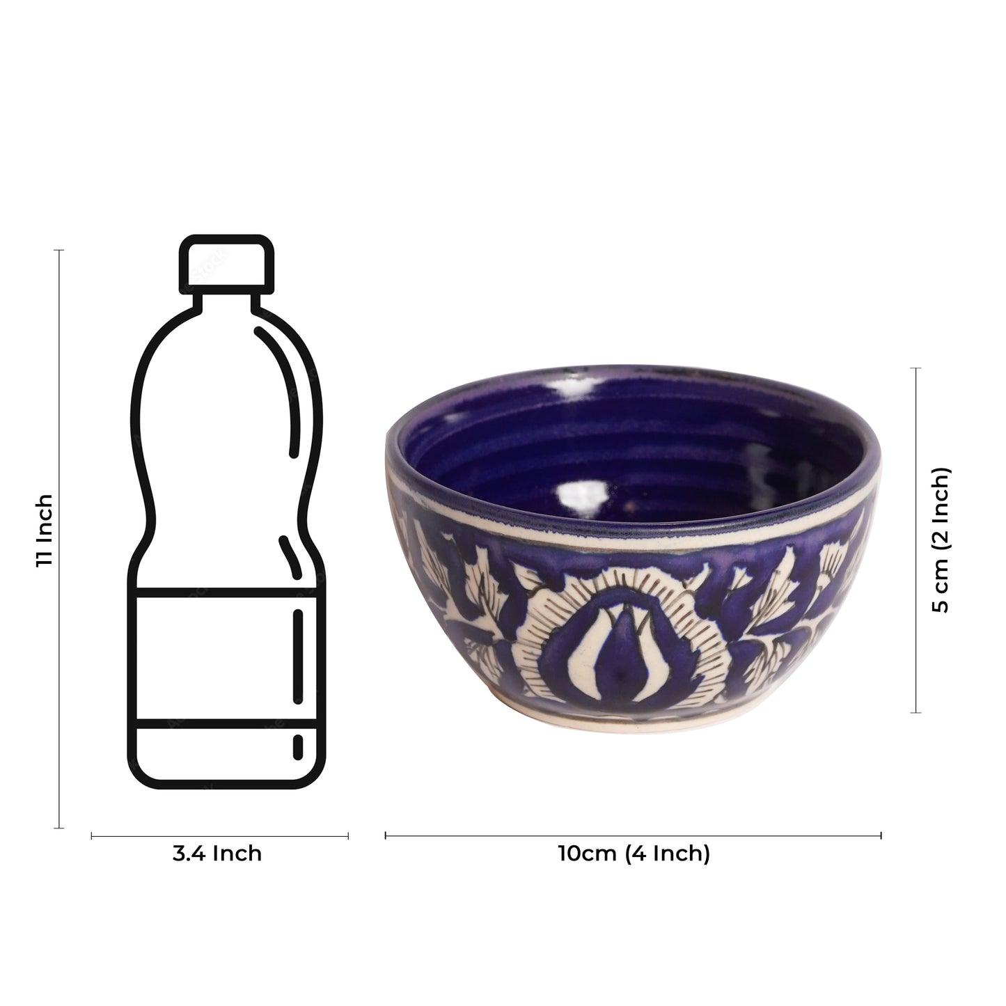 Caffeine Ceramic Handmade Blue Mughal katori Bowl (Set of 4) - Caffeine Premium Stoneware