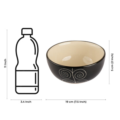 Caffeine Ceramic Handmade Black Doodle Serving Bowl (Set of 4) - Caffeine Premium Stoneware