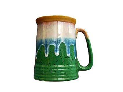 Caffeine Ceramic Handmade Green & Multi Color Beer Mug (Set of 2) - Caffeine Premium Stoneware