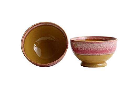 Caffeine Ceramic Handmade Mustard & Pink Studio Nut Serving Bowl (Set of 2) - Caffeine Premium Stoneware