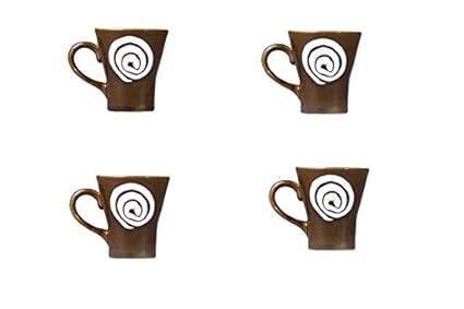 Caffeine Ceramic Handmade Brown Doodle Tea Cup (Set of 4) - Caffeine Premium Stoneware