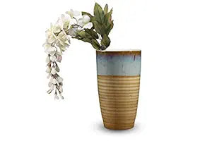 Caffeine Ceramic Handmade Cream & Mustard Studio flower Vase (1 Pc)