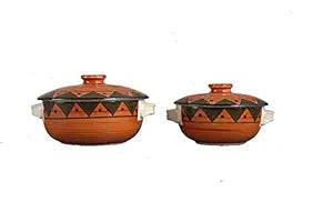 Caffeine Ceramic  Brown Soorya Serving Donga Casserole (1 Large, 1 Small, Set of 2)