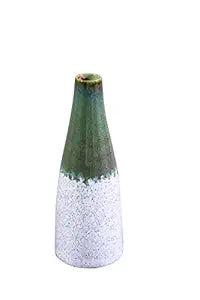 Caffeine Ceramic Handmade White & Green Studio Flower Vase (1 Pc)