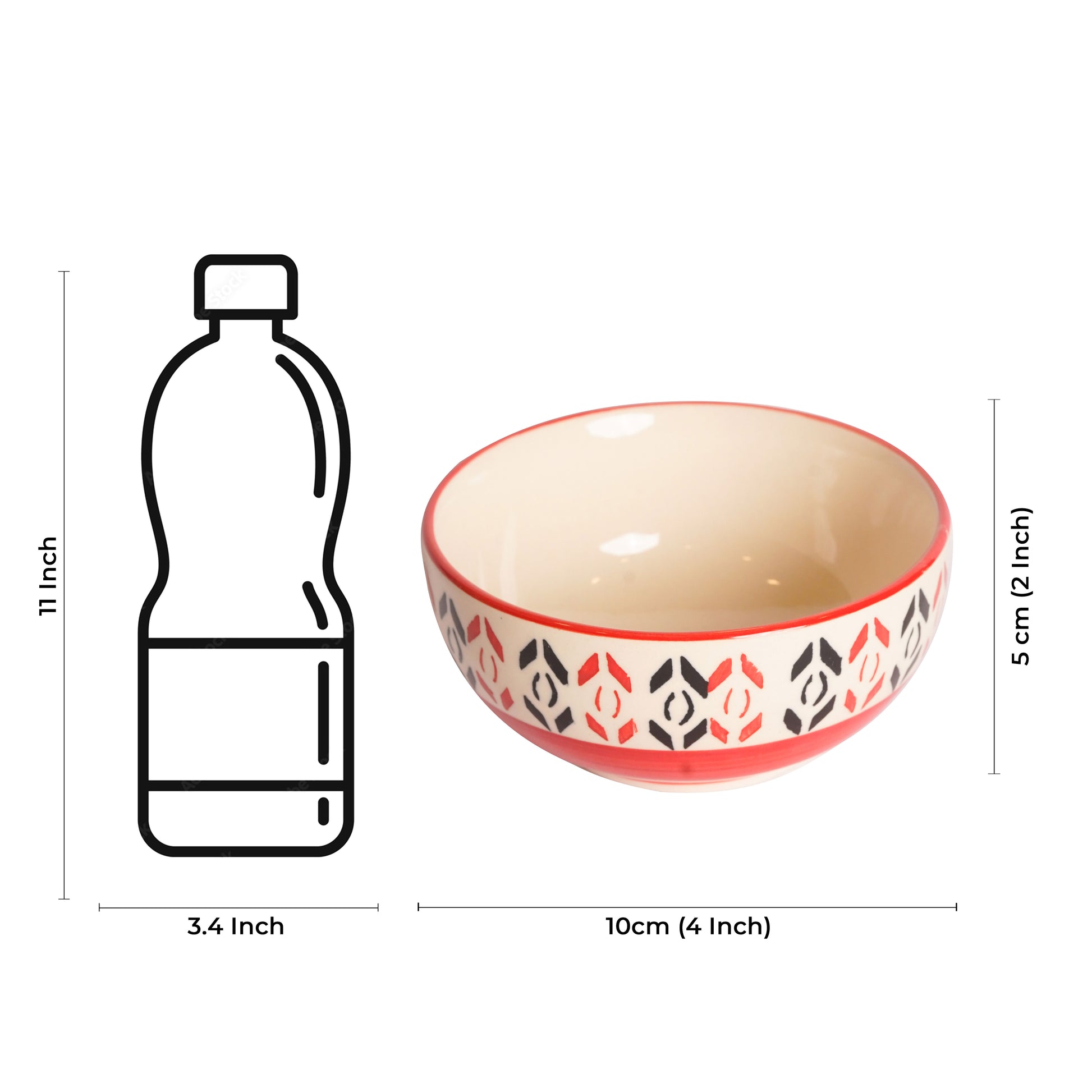 Caffeine Ceramic Handmade Orange Arrow Patterned Katori Bowl ( Set of 4) - Caffeine Premium Stoneware