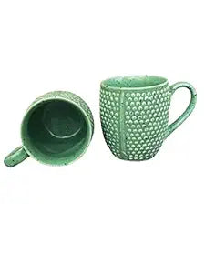 Caffeine Ceramic Handmade light Green Bubble Coffee Mug (Set of 2) - Caffeine Premium Stoneware