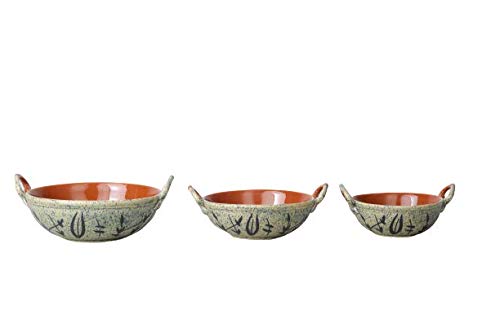 Caffeine Ceramic Handmade Stoneware Rust Bamboo kadhai (Set of 3 Microwave & Dishwasher Safe) - Caffeine Premium Stoneware