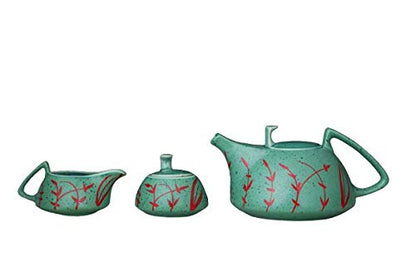 Caffeine Ceramic Handmade Stoneware Green & Red Leaf Tea Set of 15 - Caffeine Premium Stoneware