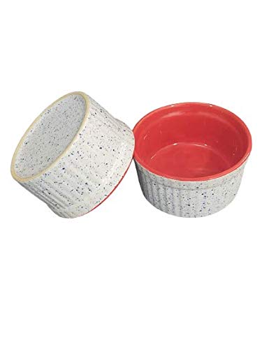 Caffeine Ceramic Handmade White and Red Ramekins Bowl (Set of 2) - Caffeine Premium Stoneware