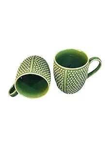 Caffeine Ceramic Handmade Green Bubble Coffee Mug (Set of 2) - Caffeine Premium Stoneware