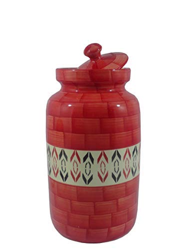 Caffeine Ceramic Stoneware Handmade Orange Arrow Patterned Barni/Pickle Jar (Set of 1) - Caffeine Premium Stoneware