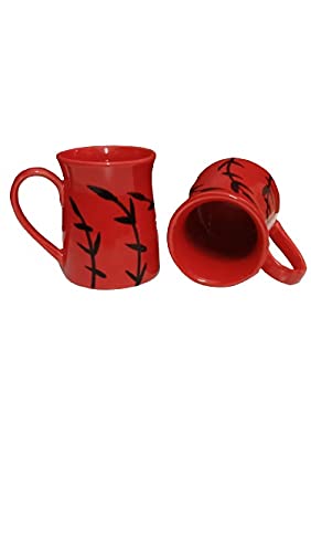 Caffeine Ceramic Handmade Red Bamboo Coffee Mug (Set of 4) - Caffeine Premium Stoneware