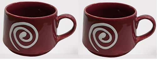 Caffeine Ceramic Handmade Rustic Brown Doodle Tea Cups Set of 2 - Caffeine Premium Stoneware