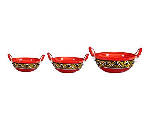 Caffeine Ceramic Handmade Stoneware Orange Morocco Serving kadhai (Set of 3 Microwave & Dishwasher Safe) - Caffeine Premium Stoneware