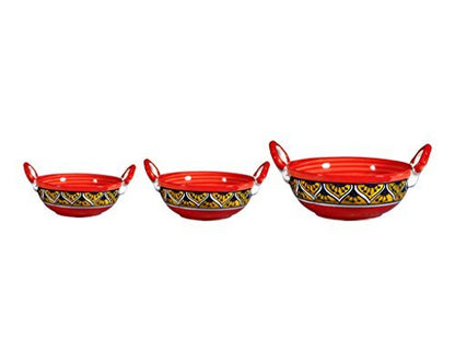 Caffeine Ceramic Handmade Stoneware Orange Morocco Serving kadhai (Set of 3 Microwave & Dishwasher Safe) - Caffeine Premium Stoneware