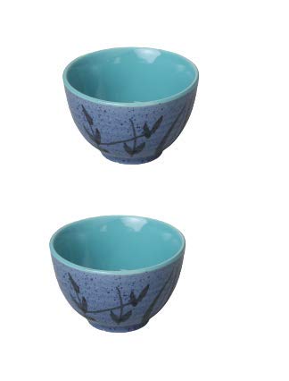 Caffeine Ceramic Handmade Blue Bamboo Dessert Bowl -(Set of 2) - Caffeine Premium Stoneware