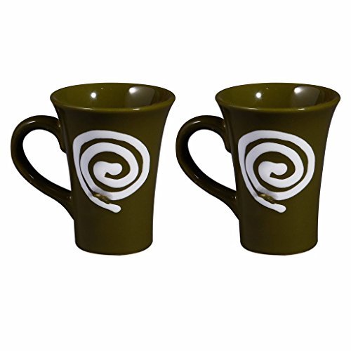 Caffeine Ceramic Handmade Pickle Green Doodle Tea Cup Set of 2 - Caffeine Premium Stoneware