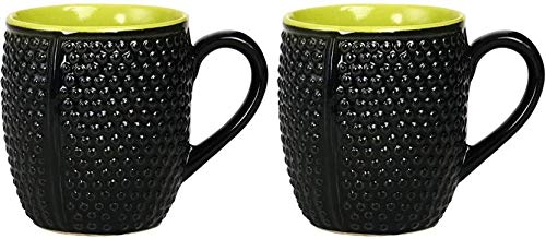 Caffeine Ceramic Handmade Black & Green bubble Coffee Mugs (Set of 4) - Caffeine Premium Stoneware