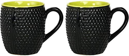 Caffeine Ceramic Handmade Black & Green bubble Coffee Mugs (Set of 4) - Caffeine Premium Stoneware