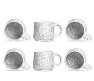 Caffeine Ceramic Handmade White Doodle Tea Cup (Set of 6) - Caffeine Premium Stoneware