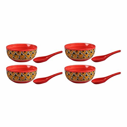 Caffeine Ceramic Handmade Orange Morocco Soup Bowl with Spoon (Set of 4) - Caffeine Premium Stoneware