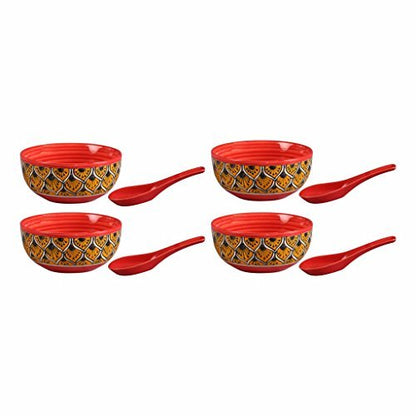 Caffeine Ceramic Handmade Orange Morocco Soup Bowl with Spoon (Set of 4) - Caffeine Premium Stoneware