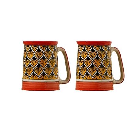 Caffeine Ceramic Handmade Orange Morocco Beer Mug (Set of 2) - Caffeine Premium Stoneware