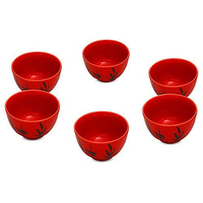Caffeine Ceramic Handmade red Bamboo Dessert Bowl (Set of 6, 150 ml) - Caffeine Premium Stoneware