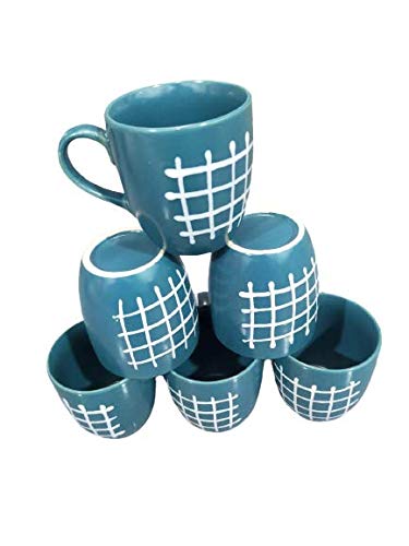 Caffeine Ceramic Handmade Blue Sky Cherry Coffee Mug (Set of 6) - Caffeine Premium Stoneware