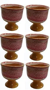 Caffeine Ceramic Stonwear Handmade Pink & Mustard Studio Ice Cream Cup (Set of 6) - Caffeine Premium Stoneware