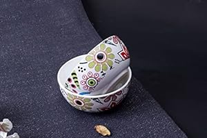 Caffeine Ceramic Stoneware Handmade Multicolor Flower Design Katori Bowl Set of 2 - Caffeine Premium Stoneware