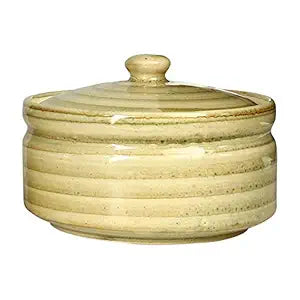 Caffeine Ceramic Handmade Cream Wooden Serving donga Casserole (set of 1, Medium)