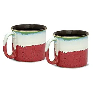 Caffeine Ceramic Stoneware Handmade White & Coral Peach Maggie Mug (Set of 2) - Caffeine Premium Stoneware