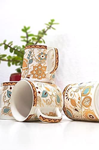 Caffeine Ceramic Handmade White & Gold Floral Tea Cup  set of 4 - Caffeine Premium Stoneware