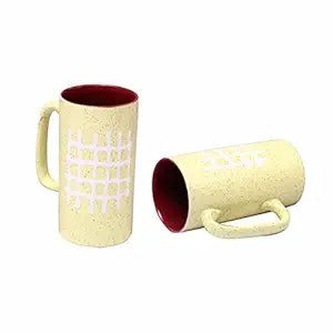 Caffeine Handmade Ceramic Cream and Maroon Milk Mug (Set of 2) - Caffeine Premium Stoneware