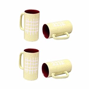 Caffeine Handmade Ceramic White and Maroon Milk Mug (Set of 4) - Caffeine Premium Stoneware